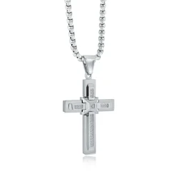 Italgem Steel Italgem Domed-Centre Cross Necklace- Italgem Steel