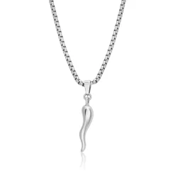 Italgem Steel Italgem Medium Cornetto Pendant Necklace- Italgem Steel