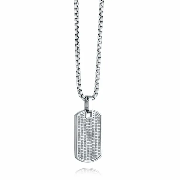Italgem Steel CZ Dog Tag Pendant- Italgem Steel
