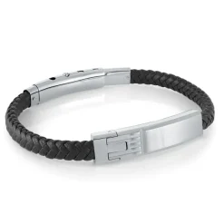 Italgem Steel 6MM Leather ID Plate Bracelet- Italgem Steel