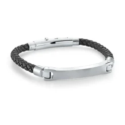 Italgem Steel 5MM Leather ID Plate Bracelet- Italgem Steel
